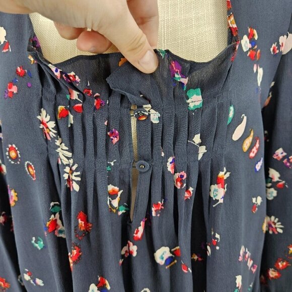 Rebecca Taylor Floral Silk Blouse Top Gray Women’s Size 8 Boho Hippie Preppy - Picture 3 of 11